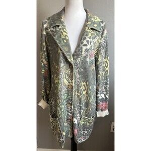 Motive… Womens Knit Blazer Tiger Jungle Multicolor Print Lightweight Jacket Sz L